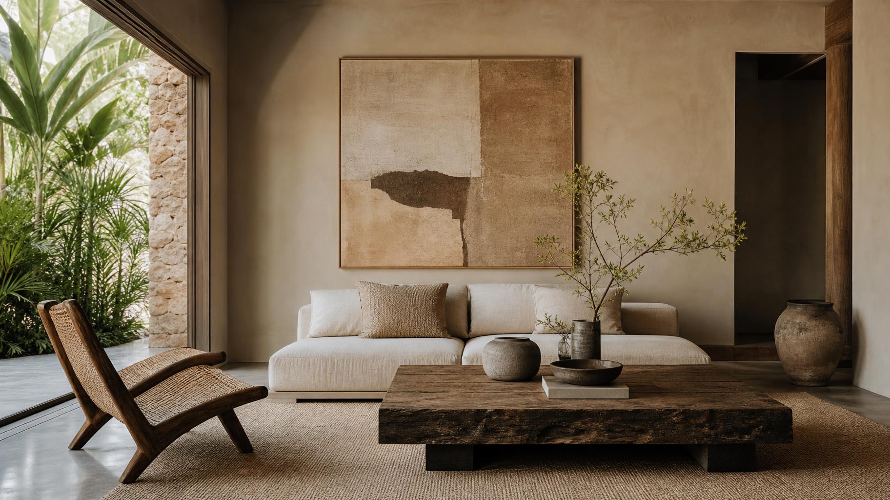 Earthy canvas prints that work in a Bali or wabi-sabi room