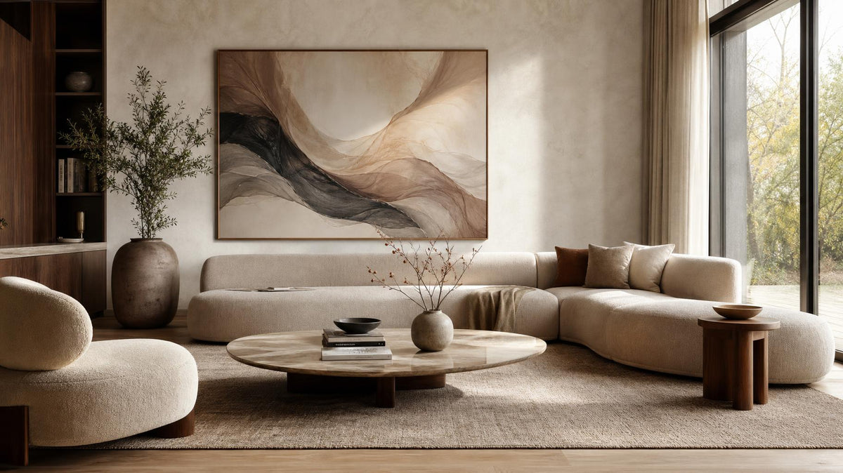 Fluid abstract wall art that moves with the room