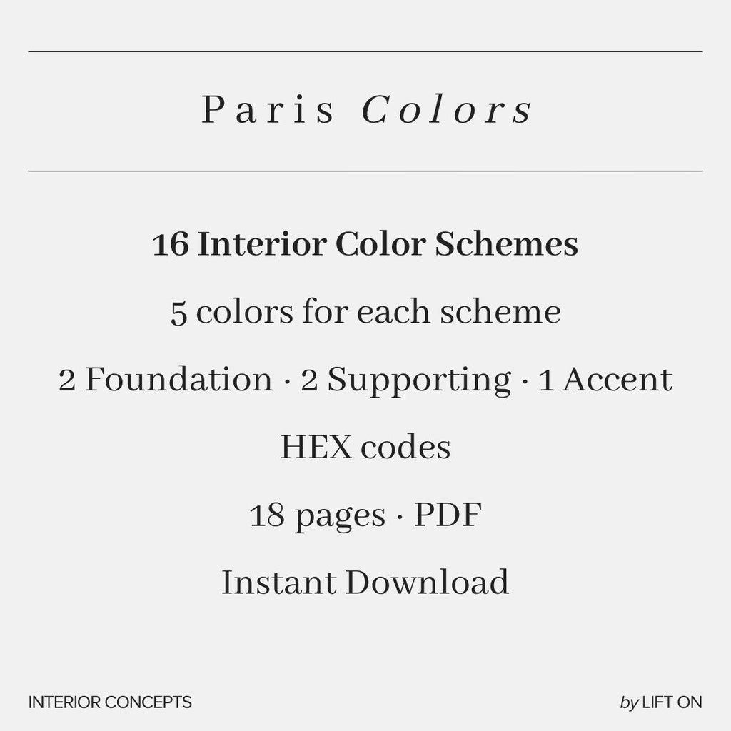 Paris Interior Lookbook · 16 Color Palettes · Hex Codes · Digital PDF