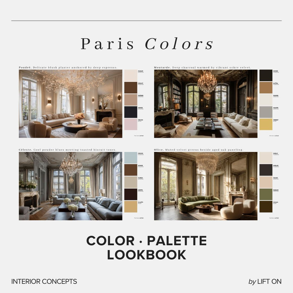 Paris Interior Lookbook · 16 Color Palettes · Hex Codes · Digital PDF