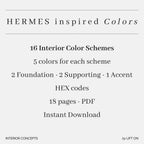 Hermes inspired Interior Lookbook · 16 Color Palettes · Hex Codes · Digital PDF