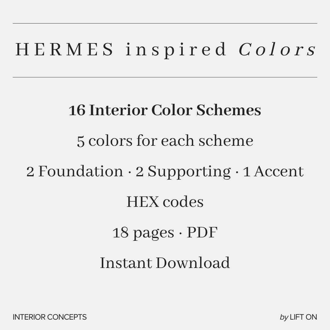 Hermes inspired Interior Lookbook · 16 Color Palettes · Hex Codes · Digital PDF