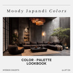 Moody Japandi Interior Lookbook · 16 Color Palettes · Hex Codes · Digital PDF