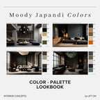 Moody Japandi Interior Lookbook · 16 Color Palettes · Hex Codes · Digital PDF
