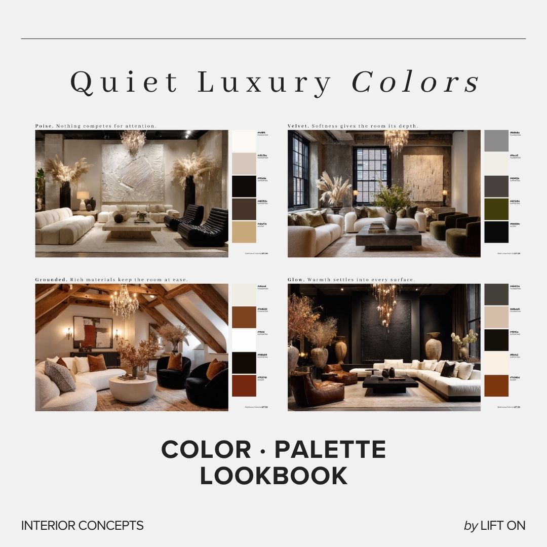 Quiet Luxury Interior Lookbook · 16 Color Palettes · Hex Codes · Digital PDF