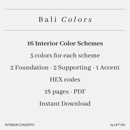Bali Interior Lookbook · 16 Color Palettes · Hex Codes · Digital PDF