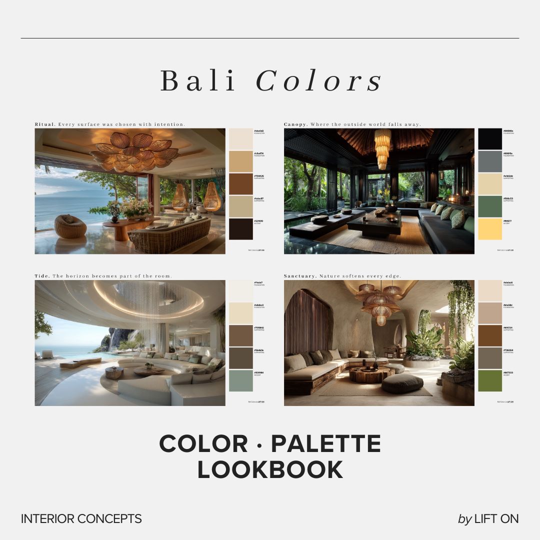 Bali Interior Lookbook · 16 Color Palettes · Hex Codes · Digital PDF